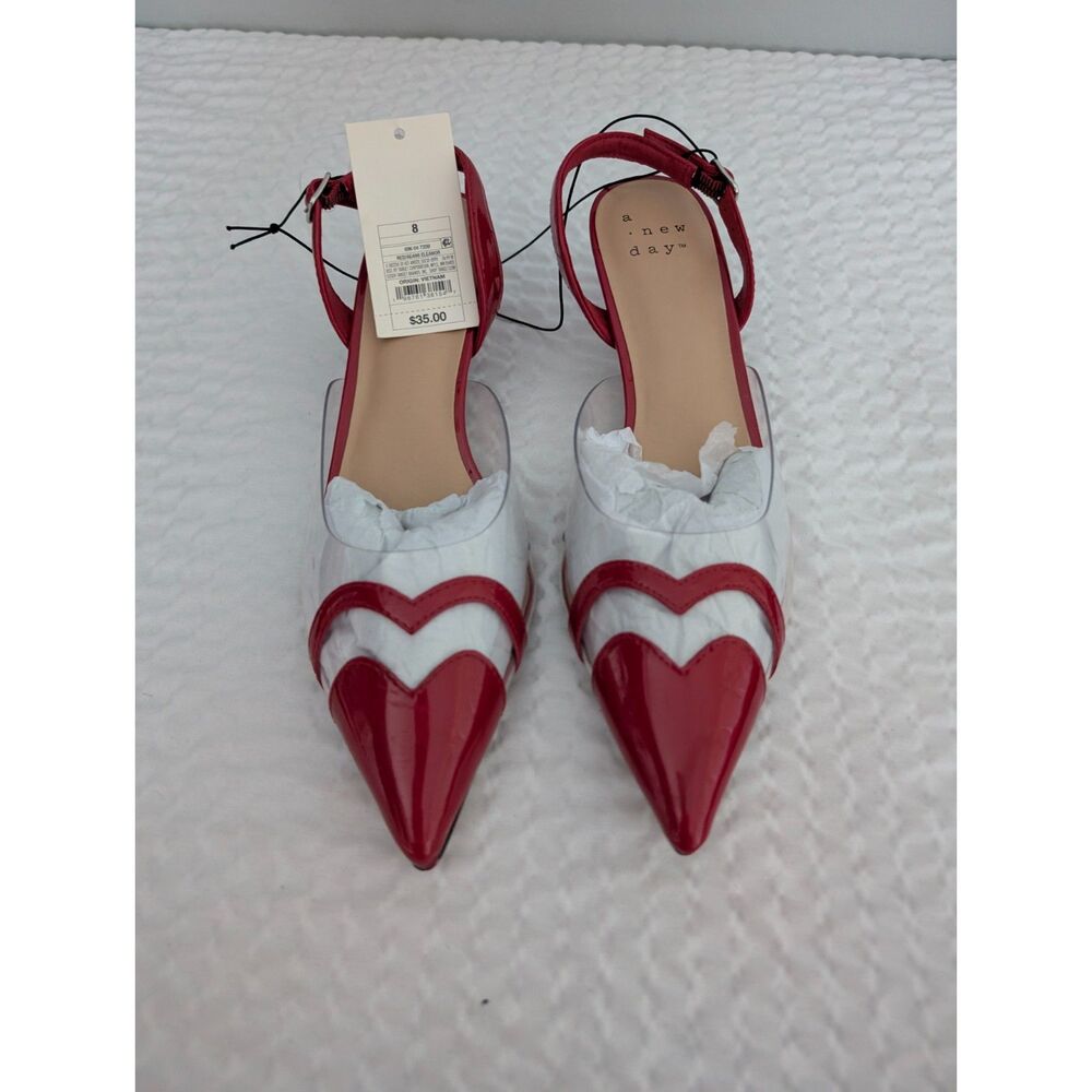 A New Day Women's Eleanor Heart Slingback Kitten Heels Red Size 8